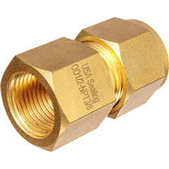 USA Sealing - Metal Compression Tube Fittings; Type: Female Straight Fitting ; End Connections: Tube OD x Male BSPT ; Tube Outside Diameter (Inch): 3/8 ; Thread Size: 1/2 ; Material: Brass ; Compression Style: Double Ferrule - Exact Industrial Supply