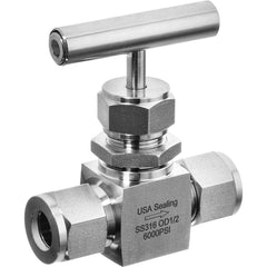 USA Sealing - Needle Valves; Type: Instrumentation Needle Valve ; Style: 2-Way; Straight Tee ; Pipe Size: 1/4 (Inch); End Connections: Compression ; Material: Stainless Steel ; Material Grade: 316 - Exact Industrial Supply