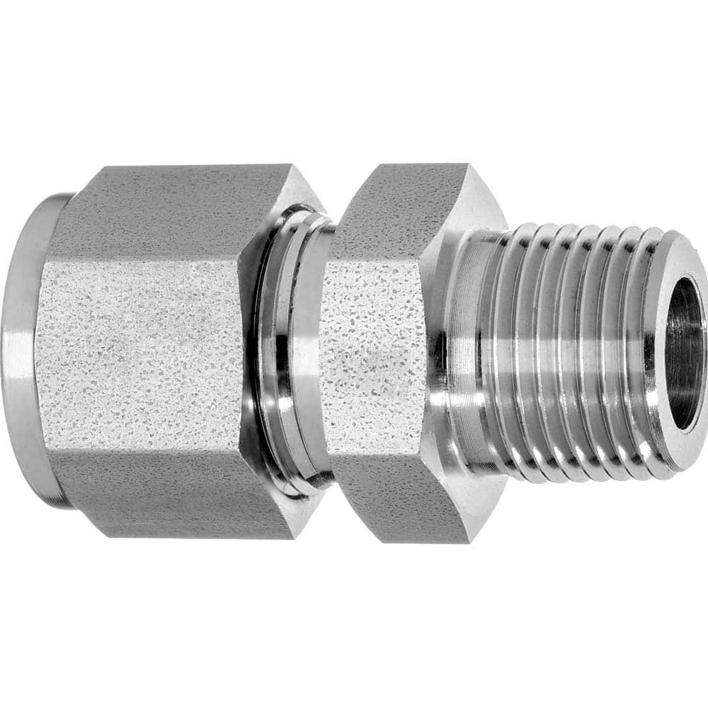 USA Sealing - Metal Compression Tube Fittings; Type: Male Straight Fitting ; End Connections: Tube OD x Male NPT ; Tube Outside Diameter (Inch): 3/8 ; Thread Size: 1/4 ; Material: Steel - Exact Industrial Supply