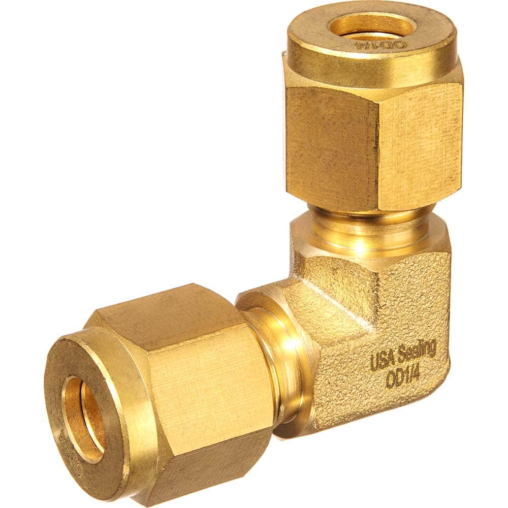 USA Sealing - Metal Compression Tube Fittings; Type: Union Elbow ; End Connections: Tube OD x Tube OD ; Tube Outside Diameter (mm): 3 ; Thread Size: None ; Material: Brass ; Compression Style: Double Ferrule - Exact Industrial Supply