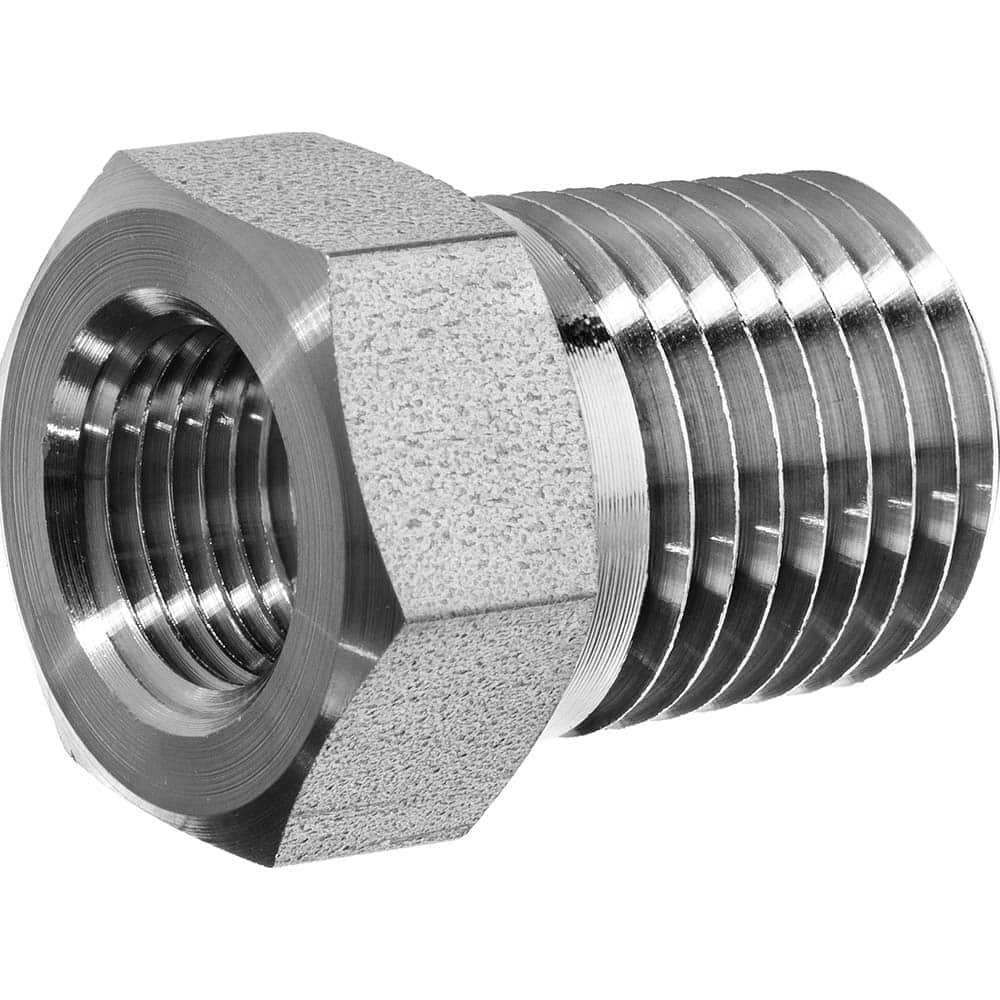 USA Sealing - Stainless Steel Pipe Fittings; Type: Hex Bushing ; Fitting Size: 1/2 x 1/4 ; End Connections: MNPT x FNPT ; Material Grade: 304 ; Pressure Rating (psi): 6200 - Exact Industrial Supply