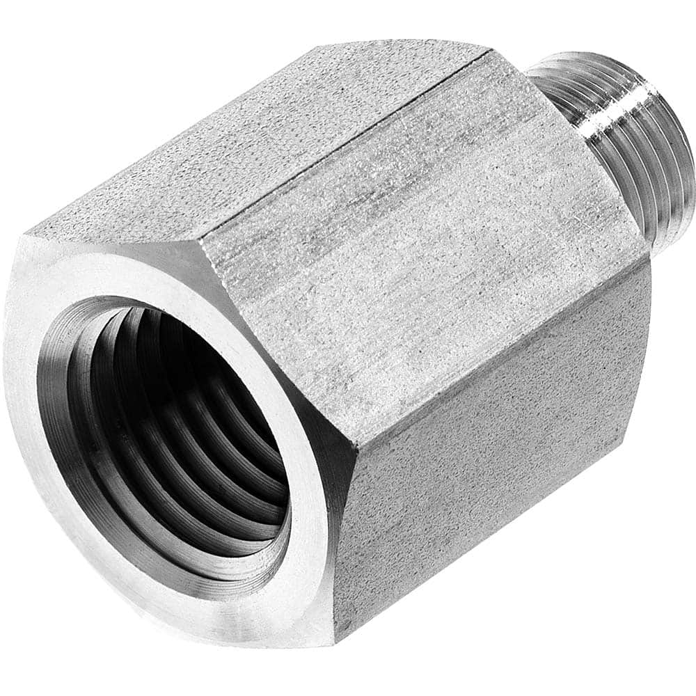 USA Sealing - Stainless Steel Pipe Fittings; Type: Reducing Adapter ; Fitting Size: 1/2 x 3/8 ; End Connections: FNPT x MNPT ; Material Grade: 304 ; Pressure Rating (psi): 4600 - Exact Industrial Supply