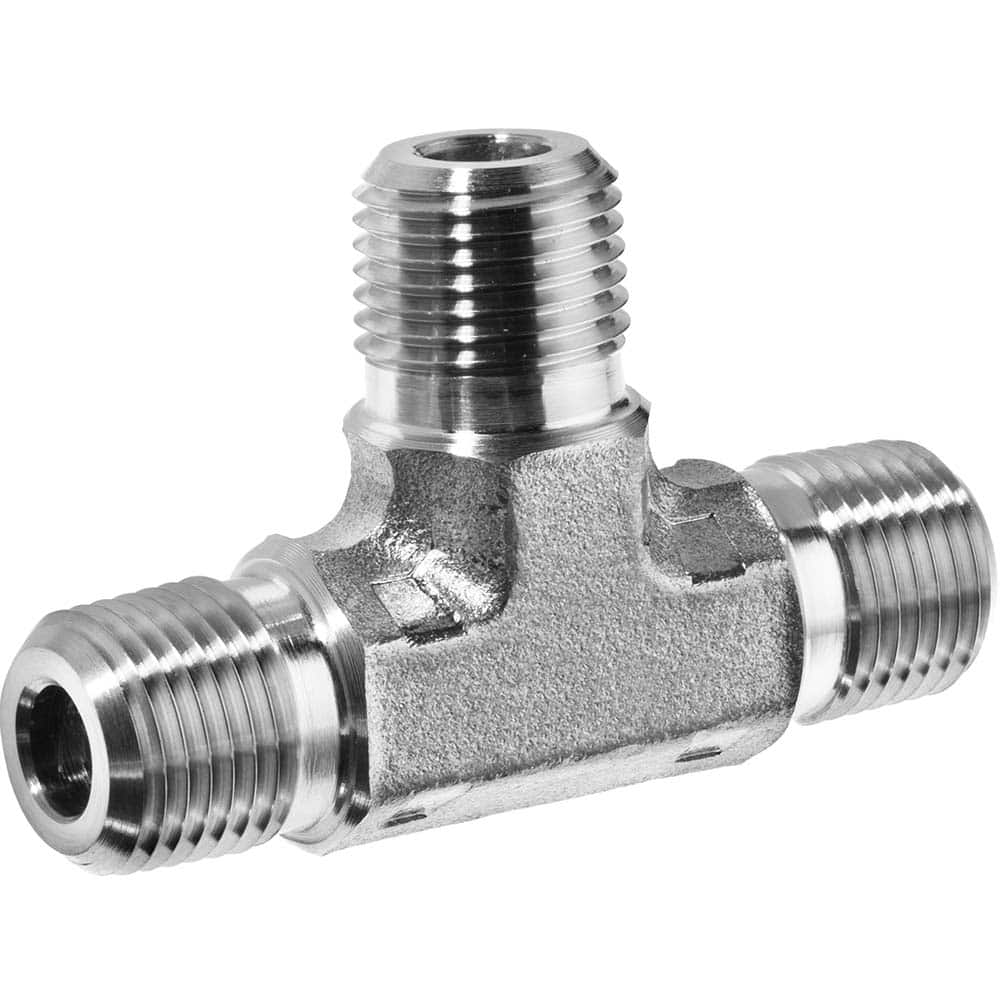 USA Sealing - Stainless Steel Pipe Fittings; Type: Tee ; Fitting Size: 1/2 x 1/2 x 1/2 ; End Connections: MNPT x MNPT x MNPT ; Material Grade: 304 ; Pressure Rating (psi): 7200 - Exact Industrial Supply