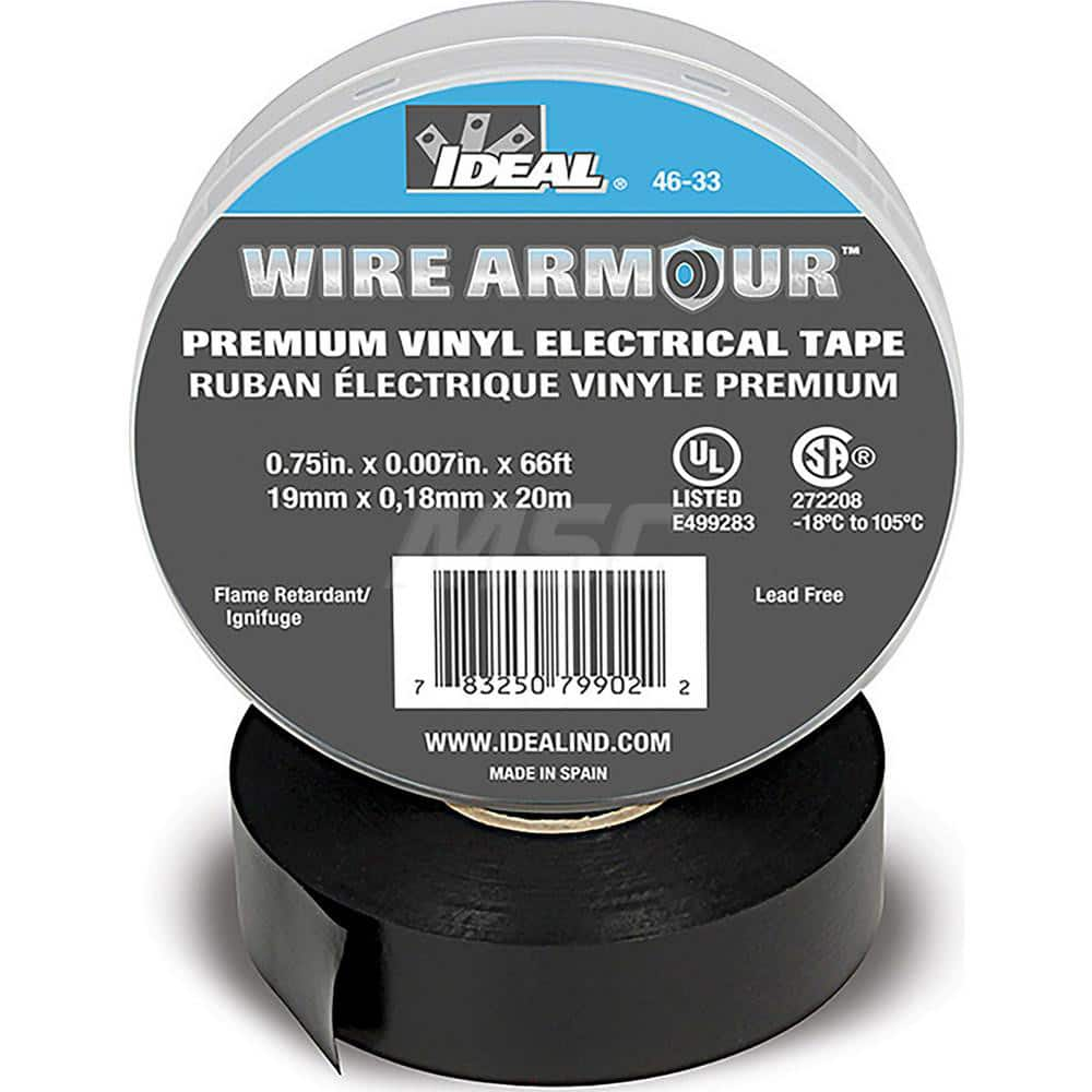 Vinyl Film Electrical Tape: 3/4″ Wide, 66' Long, 7 mil Thick, Black 0 to 221 ° F Operating Temp, 9,000 V/mil, Series 46-33