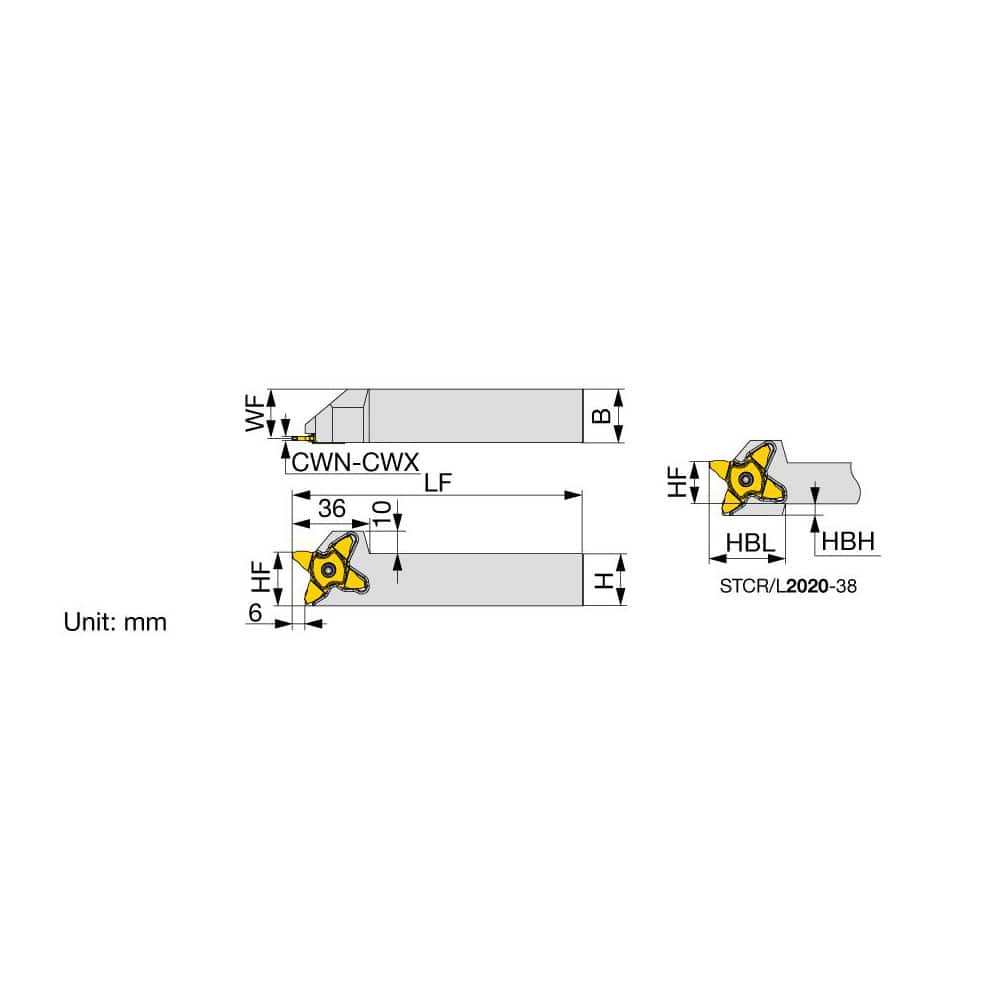 Indexable Grooving Toolholder:  STCR2525-38, Uses 38 Inserts,  No