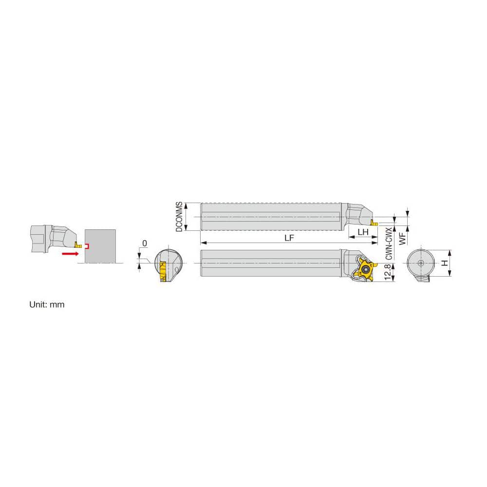 Indexable Grooving Toolholder:  JS19G-STCFL18,  0.1180″ Max Groove Width 0.1378″ Max Depth,  Uses 18 Inserts,  0.7090″ Shank Height,  No