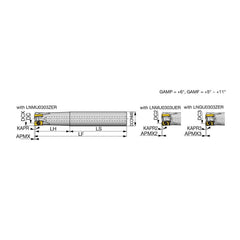 Indexable High-Feed End Mill: 7/8″ Cut Dia, 3/4″ Straight Shank Uses 3 LNMU Inserts, 0.039″ Max Depth, 5″ OAL, Through Coolant