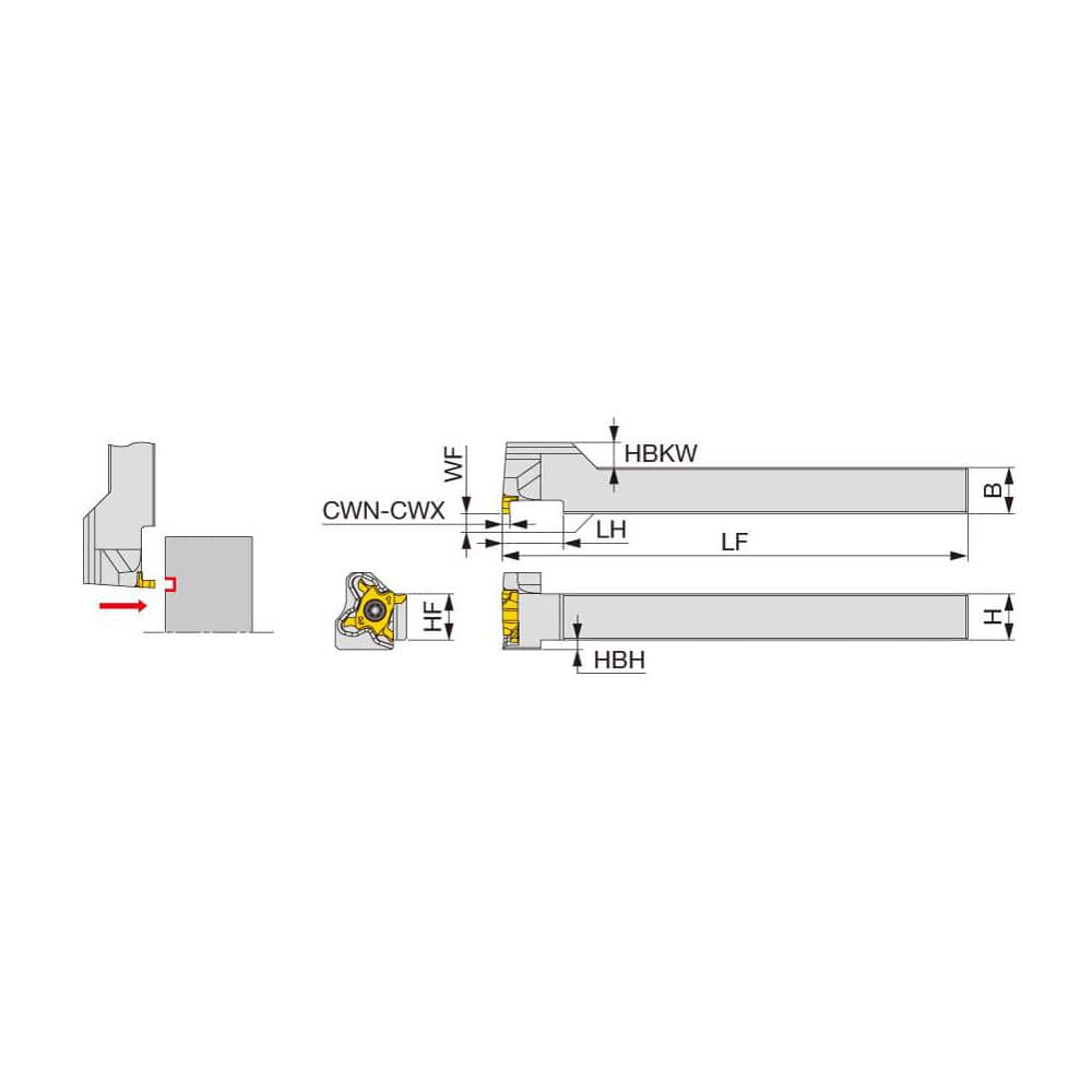 Indexable Grooving Toolholder:  STCFVR08-18,  0.1180″ Max Groove Width 0.1378″ Max Depth,  Uses 18 Inserts,  0.5000″ Shank Height,  1/2″ Shank Width,  No