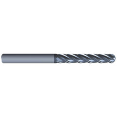 Ball End Mill: 0.4375″ Dia, 3″ LOC, 4 Flute, Solid Carbide 6″ OAL, 7/16″ Shank Dia, Variable ° Helix, AlCrN Coated, Single End