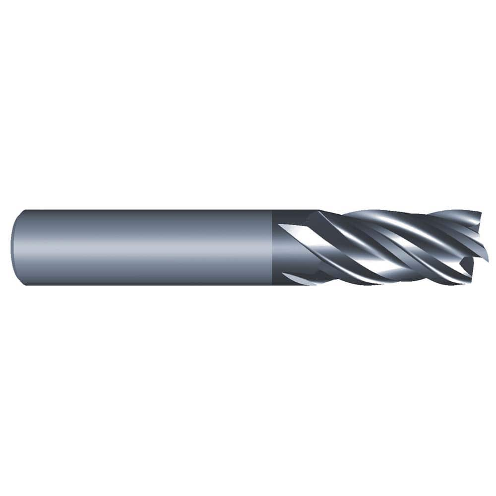 Corner Radius End Mill: 1/4″ Dia, 1-1/4″ LOC, 0.015″ Radius, 4 Flutes, Solid Carbide 2-1/2″ OAL, 1/4″ Shank Dia, Variable ° Helix, AlCrN Coated, Corner Radius End, Centercutting, Series Eliminator