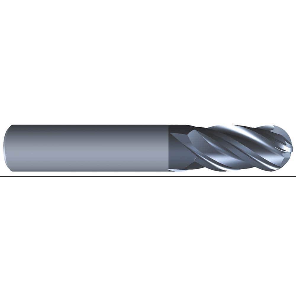 Eliminator - Ball End Mills; Mill Diameter (Inch): 1/4 ; Mill Diameter (Decimal Inch): 0.2500 ; Number of Flutes: 4 ; Length of Cut (Inch): 3/4 ; Material: Solid Carbide ; Overall Length (Inch): 2-1/2 - Exact Industrial Supply