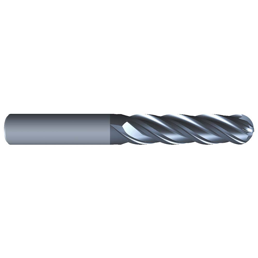 Eliminator - Ball End Mills; Mill Diameter (Inch): 7/16 ; Mill Diameter (Decimal Inch): 0.4375 ; Number of Flutes: 4 ; Length of Cut (Inch): 2 ; Material: Solid Carbide ; Overall Length (Inch): 4 - Exact Industrial Supply