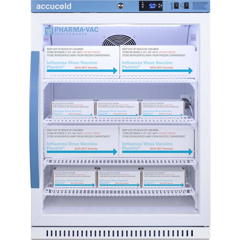 Accucold - Laboratory Refrigerators and Freezers; Type: Pharmacy, Medical-Laboratory Refrigerator ; Volume Capacity: 6 Cu. Ft. ; Minimum Temperature (C): 2.00 ; Maximum Temperature (C): 8.00 ; Width (Inch): 23.38 ; Depth (Inch): 24.38 - Exact Industrial Supply