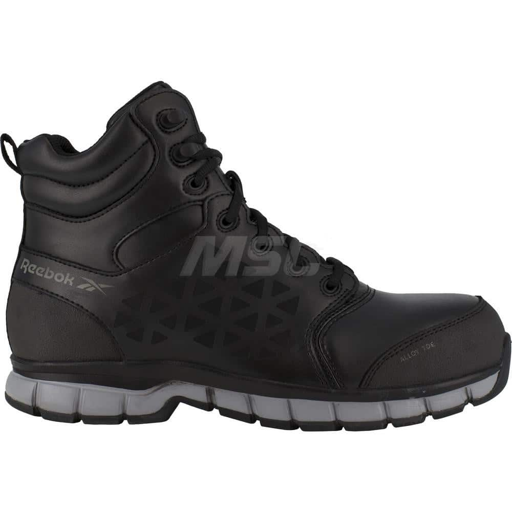 Work Boot: Size 6, Leather, Alloy Toe Black, Medium Width, Non-Slip Sole