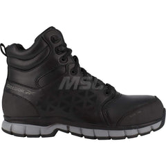 Work Boot: Size 10, Leather, Alloy Toe Black, Medium Width, Non-Slip Sole