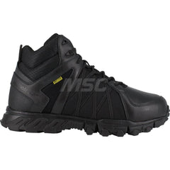 Work Boot: Size 4, Leather, Alloy Toe Black, Medium Width, Non-Slip Sole