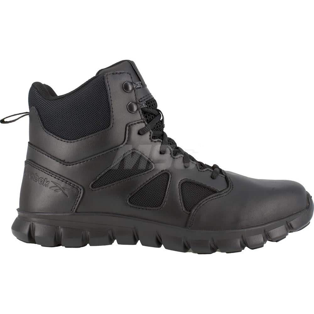 Work Boot: Size 14, 6″ High, Leather, Plain Toe Black, Medium Width, Non-Slip Sole