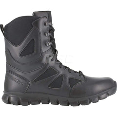 Work Boot: Size 7.5, 8″ High, Leather, Plain Toe Black, Wide Width, Non-Slip Sole