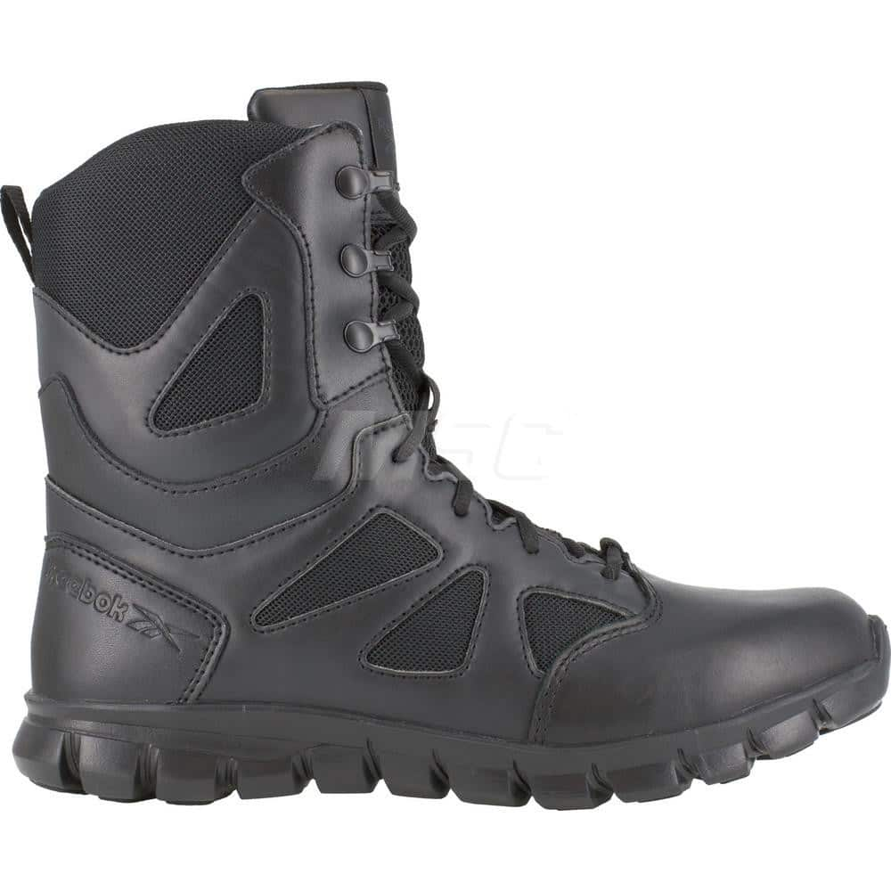 Work Boot: Size 10.5, 8″ High, Leather, Plain Toe Black, Medium Width, Non-Slip Sole