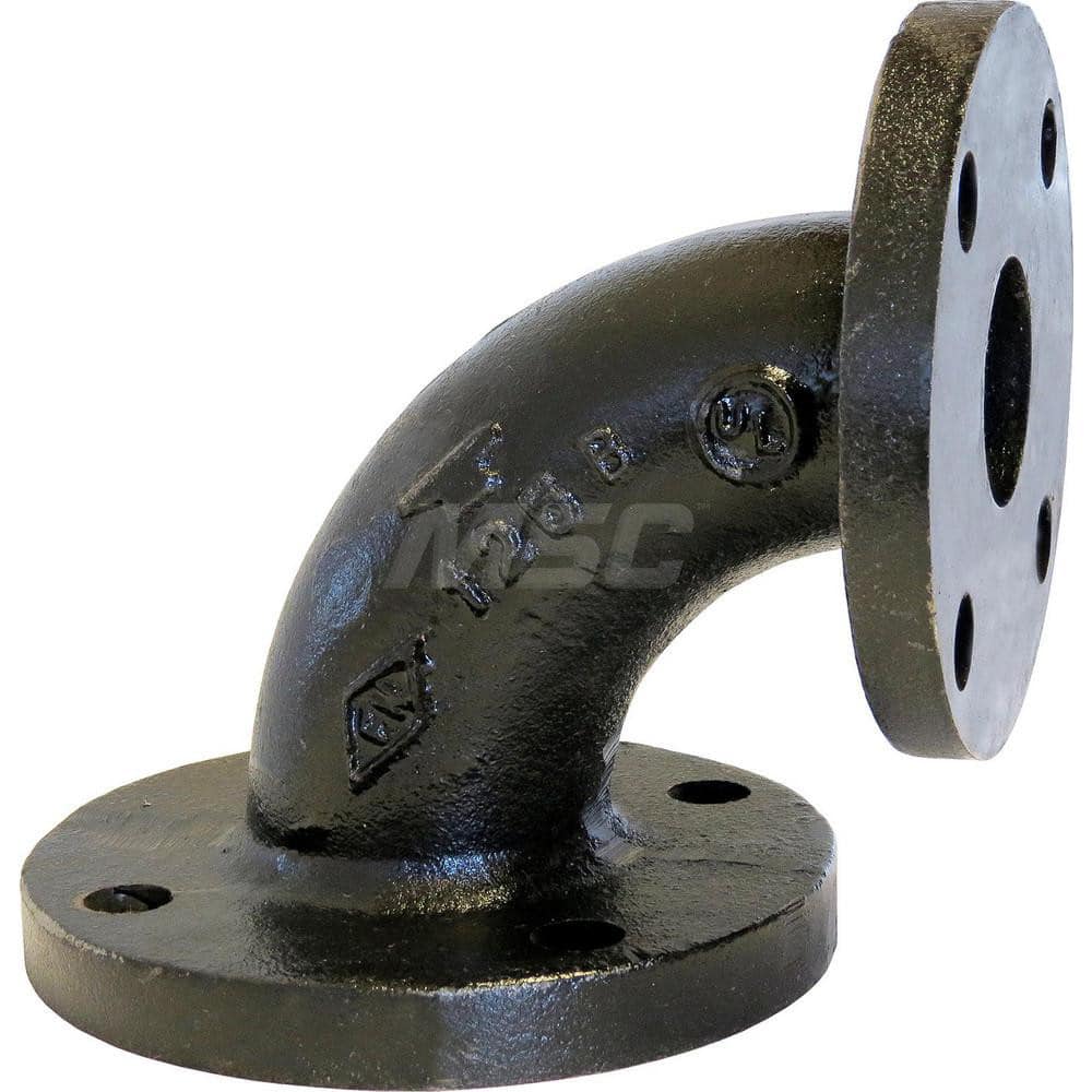 Black 90 ° Flanged Elbow: 8 x 5″, 125 psi, Threaded Cast Iron, Black Finish, Class 125