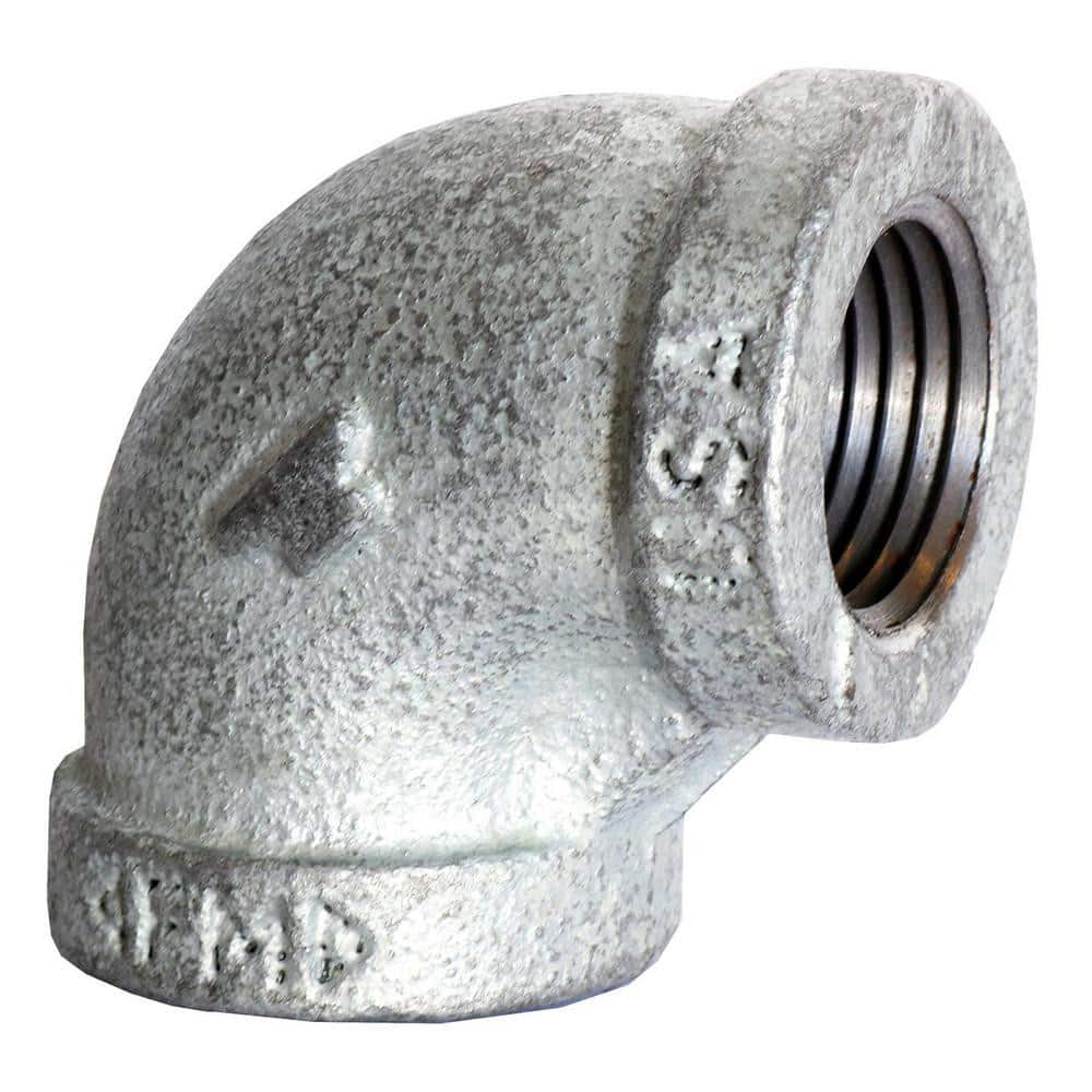 Black 90 ° Elbow: 3/4 x 3/8″, 150 psi, Threaded Malleable Iron, Galvanized Finish, Class 150