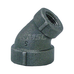 Black 45 ° Elbow: 1 x 1/2″, 125 psi, Threaded Cast Iron, Black Finish, Class 125