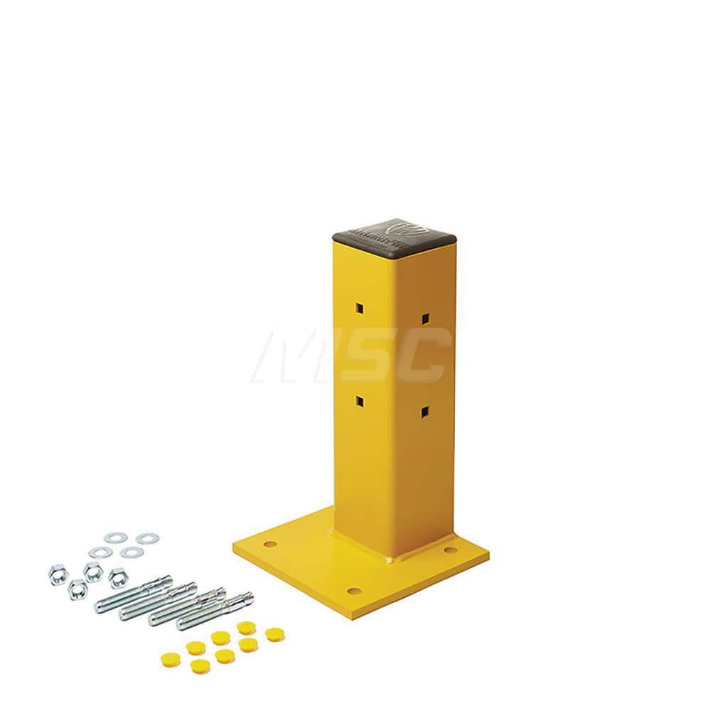 Traffic Guard Rail Mount Post: Built-In & In-Ground Mount, Steel, Yellow Use with Guard Rail