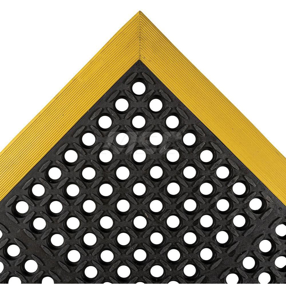 Anti-Fatigue Mat: 124″ Length, 40″ Wide, Natural Rubber, Beveled Edge, Standard-Duty Black & Yellow