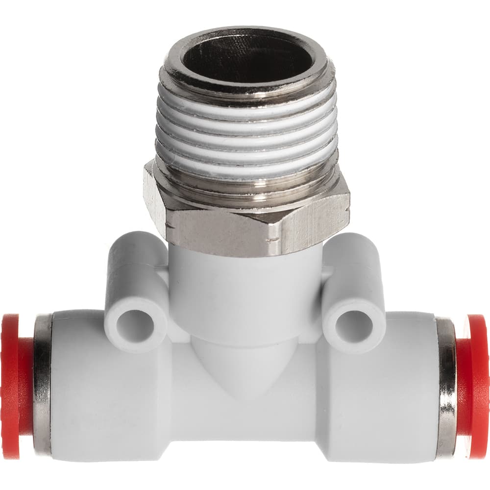 Push-To-Connect Tube Fitting: Male Branch Tee, 1/8″ OD Polybutylene, 350 psi