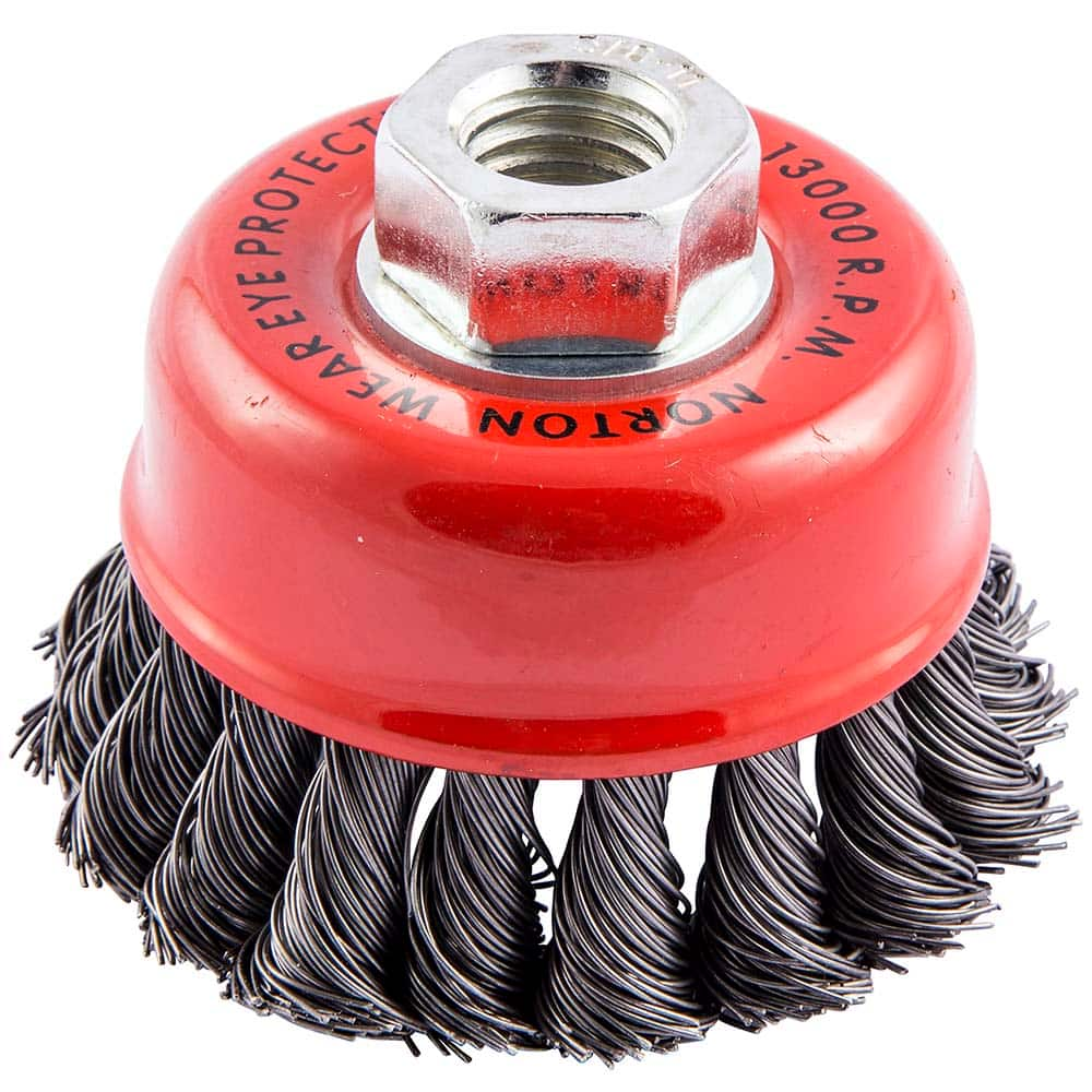 Norton - 3-1/2" Diam 5/8-11 Threaded Arbor Carbon Steel Fill Cup Brush - A1 Tooling