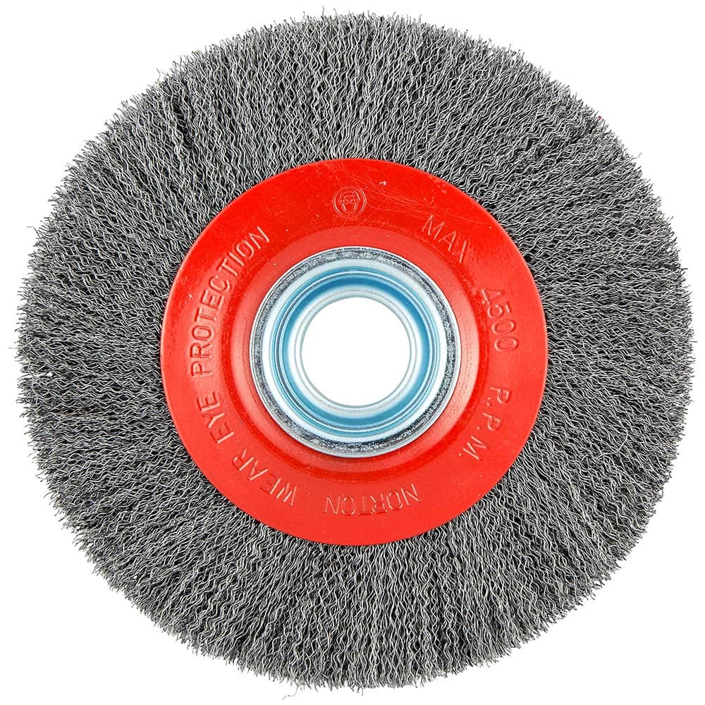 Norton - 8" OD, 1-1/4" Arbor Hole, Crimped Carbon Wheel Brush - A1 Tooling