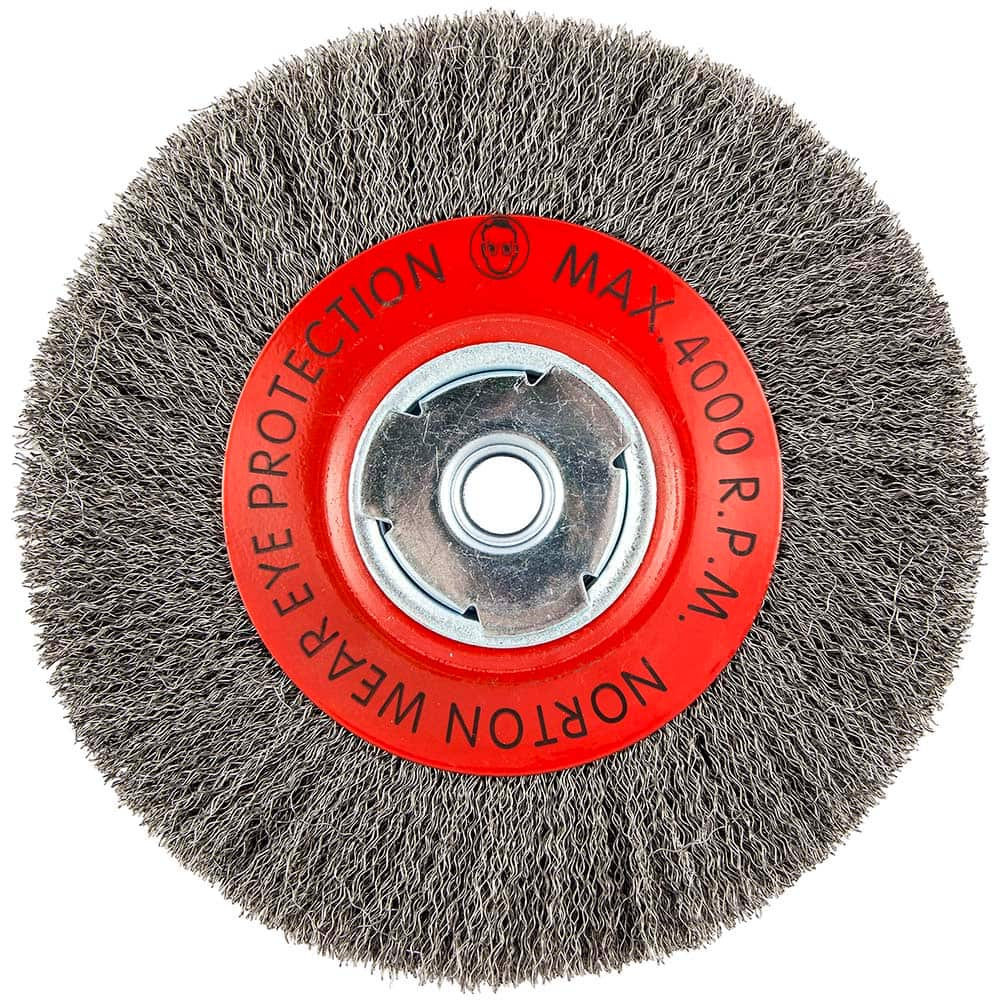 Norton - 8" OD, 5/8" Arbor Hole, Crimped Carbon Wheel Brush - A1 Tooling