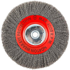 Norton - 8" OD, 5/8" Arbor Hole, Crimped Carbon Wheel Brush - A1 Tooling