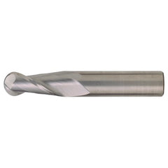 ‎1/2″ Dia. × 1/2″ Shank × 1-1/2″ DOC × 6″ OAL, Carbide TiAlN, Spiral , 2 Flute, CW Helix, Round, Ballnose End Mill - Exact Industrial Supply