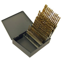 #1-#60 RHS / RHC HSS 135 Degree Split Point Heavy Duty Jobber Length Drill Set - TiN - Exact Industrial Supply