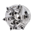 6-Jaw SET-TRU Forged Steel Body Scroll Chuck with Two-Piece Hard Reversible Jaws, Flat Back, 5" - A1 Tooling