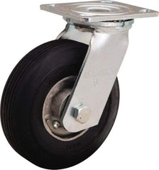 Hamilton - 6" Diam x 2" Wide, Rubber Swivel Caster - 300 Lb Capacity, Top Plate Mount, 4" x 4-1/2" Plate, Straight Roller Bearing - A1 Tooling