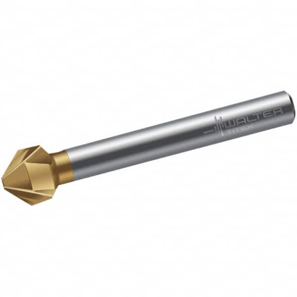 Walter-Titex - 7mm Head Diam, 6mm Shank Diam, 3 Flute 90° High Speed Steel Countersink - TiN Finish, 50mm OAL, Single End, Straight Shank, Right Hand Cut - A1 Tooling