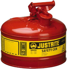 Justrite - 2.5 Gal Galvanized Steel Type I Safety Can - 11-1/2" High x 11-3/4" Diam, Red with Yellow - A1 Tooling