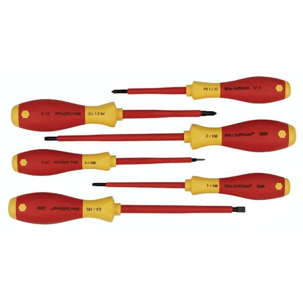 Wiha - 6 Piece Slotted, Phillips & Square Screwdriver Set - Bit Sizes: Philips #1 & #2, Comes in Vinyl Pouch - A1 Tooling