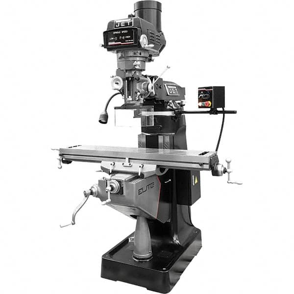 Jet - 9" Table Width x 49" Table Length, Variable Speed Pulley Control, 3 Phase Knee Milling Machine - R8 Spindle Taper, 3 hp - A1 Tooling