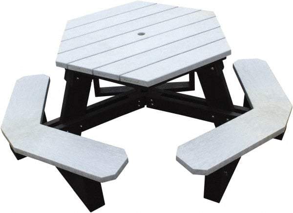 Vestil - 69-1/2" Long x 69-1/2" Wide x 30-1/4" High Stationary Hexagon Picnic Table - Gray, Recycled Plastic - A1 Tooling