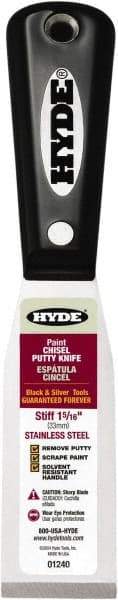 Hyde Tools - 1-5/16" Wide Chisel Edge Blade Stainless Steel Putty Knife - Stiff, Nylon Handle - A1 Tooling