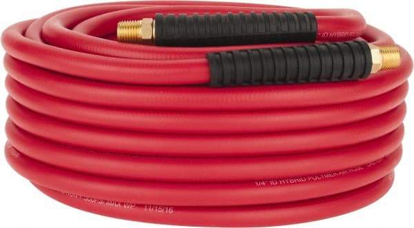 PRO-SOURCE - 1/4" ID x 0.4921" OD 50' Long Multipurpose Air Hose - MNPT x MNPT Ends, 300 Working psi, -40 to 180°F, 1/4" Fitting, Red - A1 Tooling