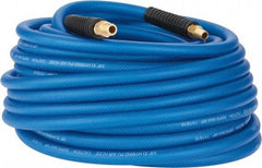 PRO-SOURCE - 3/8" ID x 0.6102" OD 100' Long Multipurpose Air Hose - MNPT(Swivel) x MNPT(Swivel) Ends, 300 Working psi, -40 to 176°F, 1/4" Fitting, Transparent Blue - A1 Tooling