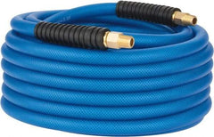 PRO-SOURCE - 3/8" ID x 0.6102" OD 50' Long Multipurpose Air Hose - MNPT(Swivel) x MNPT(Swivel) Ends, 300 Working psi, -40 to 176°F, 1/4" Fitting, Transparent Blue - A1 Tooling