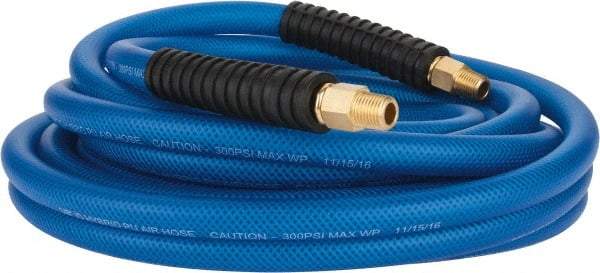 PRO-SOURCE - 3/8" ID x 0.6102" OD 25' Long Multipurpose Air Hose - MNPT(Swivel) x MNPT(Swivel) Ends, 300 Working psi, -40 to 176°F, 1/4" Fitting, Transparent Blue - A1 Tooling