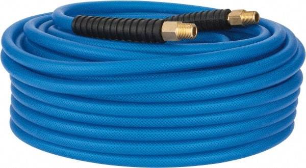 PRO-SOURCE - 1/4" ID x 0.4331" OD 100' Long Multipurpose Air Hose - MNPT(Swivel) x MNPT(Swivel) Ends, 300 Working psi, -40 to 176°F, 1/4" Fitting, Transparent Blue - A1 Tooling