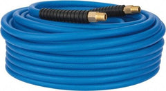 PRO-SOURCE - 1/4" ID x 0.4331" OD 100' Long Multipurpose Air Hose - MNPT(Swivel) x MNPT(Swivel) Ends, 300 Working psi, -40 to 176°F, 1/4" Fitting, Transparent Blue - A1 Tooling