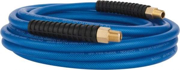 PRO-SOURCE - 1/4" ID x 0.4331" OD 25' Long Multipurpose Air Hose - MNPT(Swivel) x MNPT(Swivel) Ends, 300 Working psi, -40 to 176°F, 1/4" Fitting, Transparent Blue - A1 Tooling